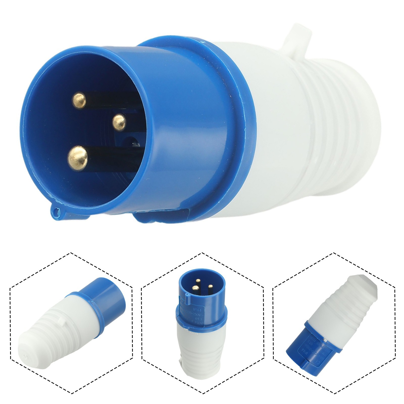Blue 16A 3 PIN-SOCKET 240V 2P&E Site IP44 Blue Industrial Male Female UK SELLER