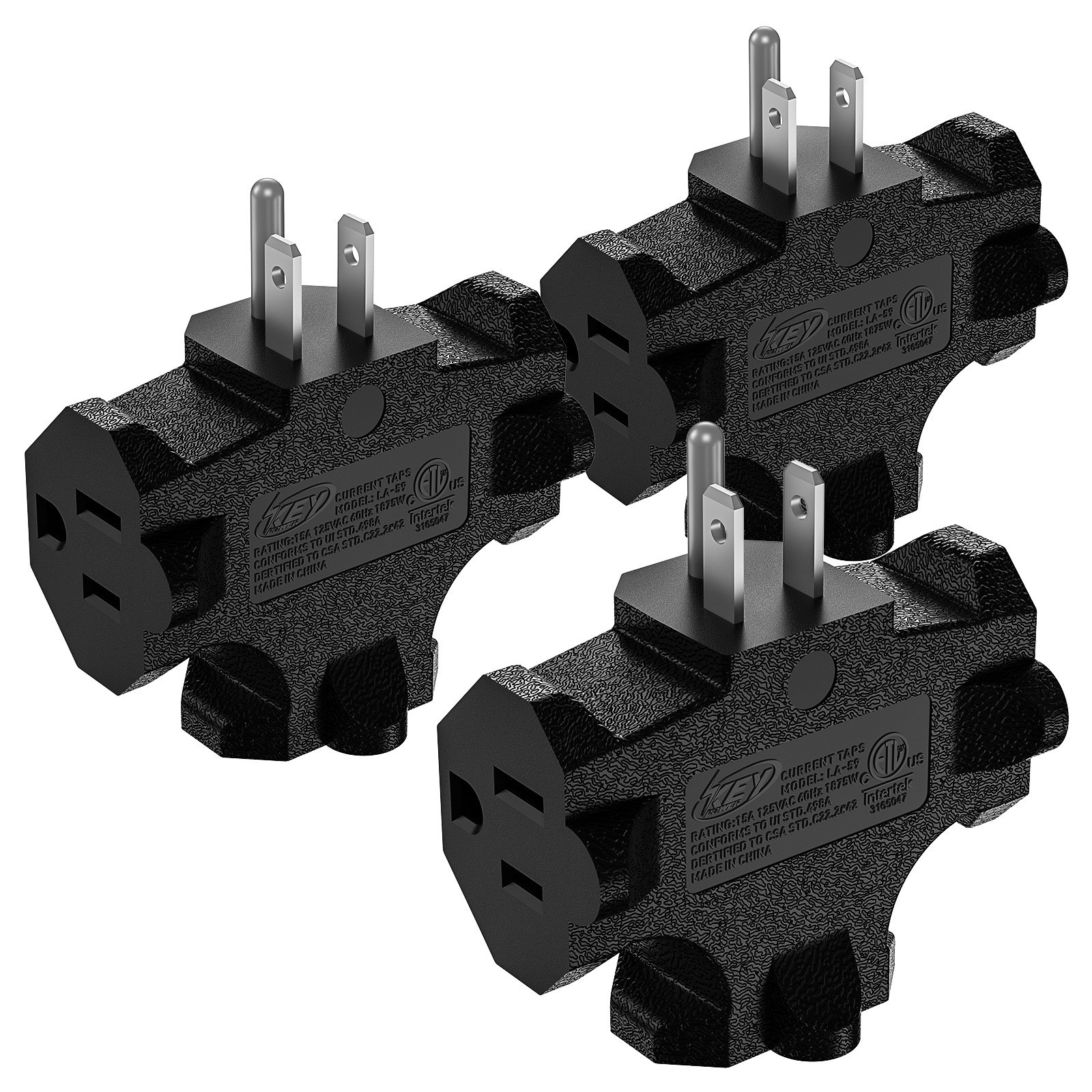 3-Outlet Wall Adapter Splitter, Non-Blocking Compact Plug Expander, ETL Listed