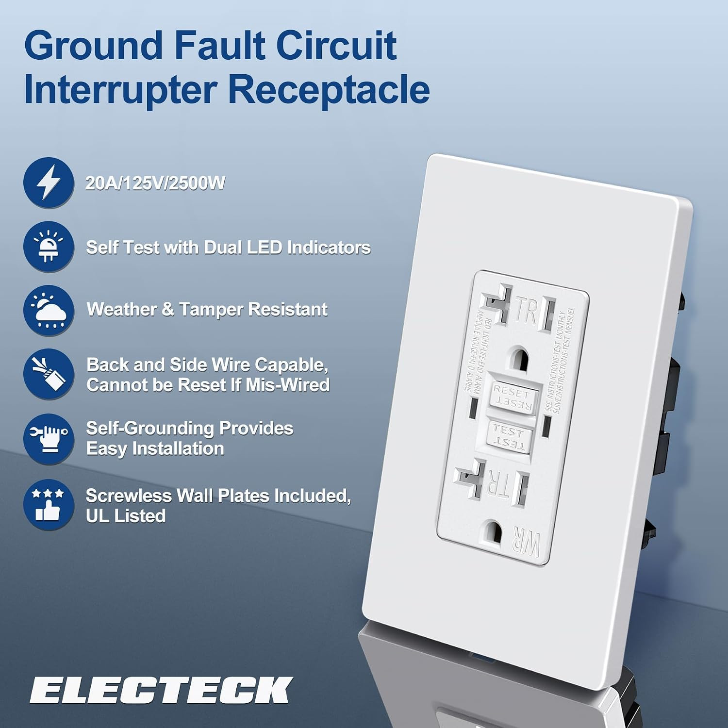 10 Pack GFCI Outlets 20 Amp, Outdoor Weather Proof (WR), Self-Test GFI Receptacl