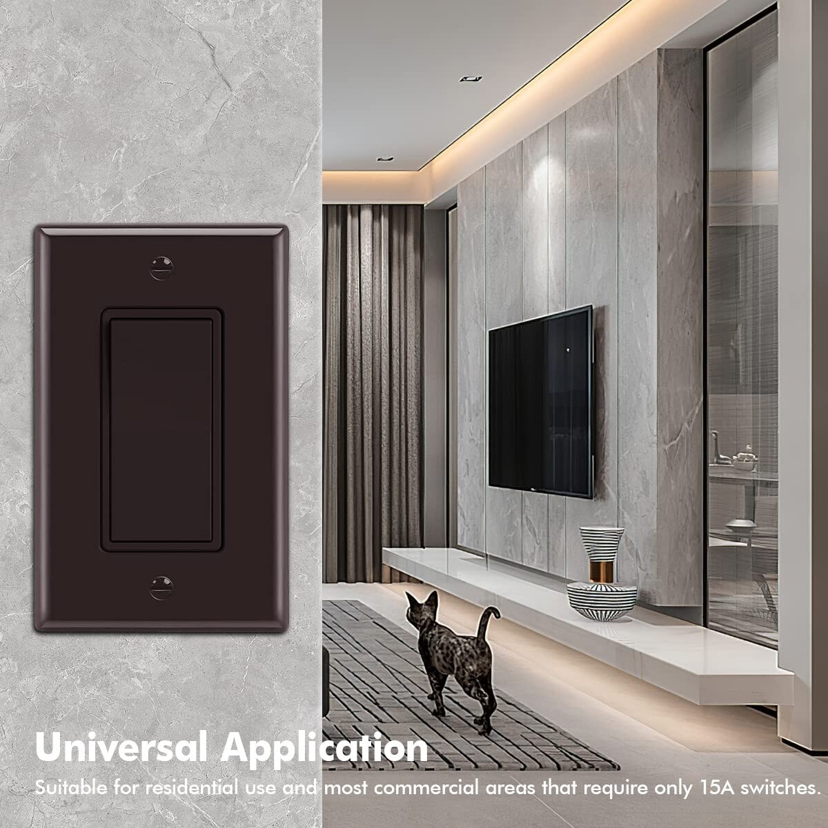 Decora 3 Way Light Switch brown, Single Pole Paddle Rocker UL ,15A ,10 Pack