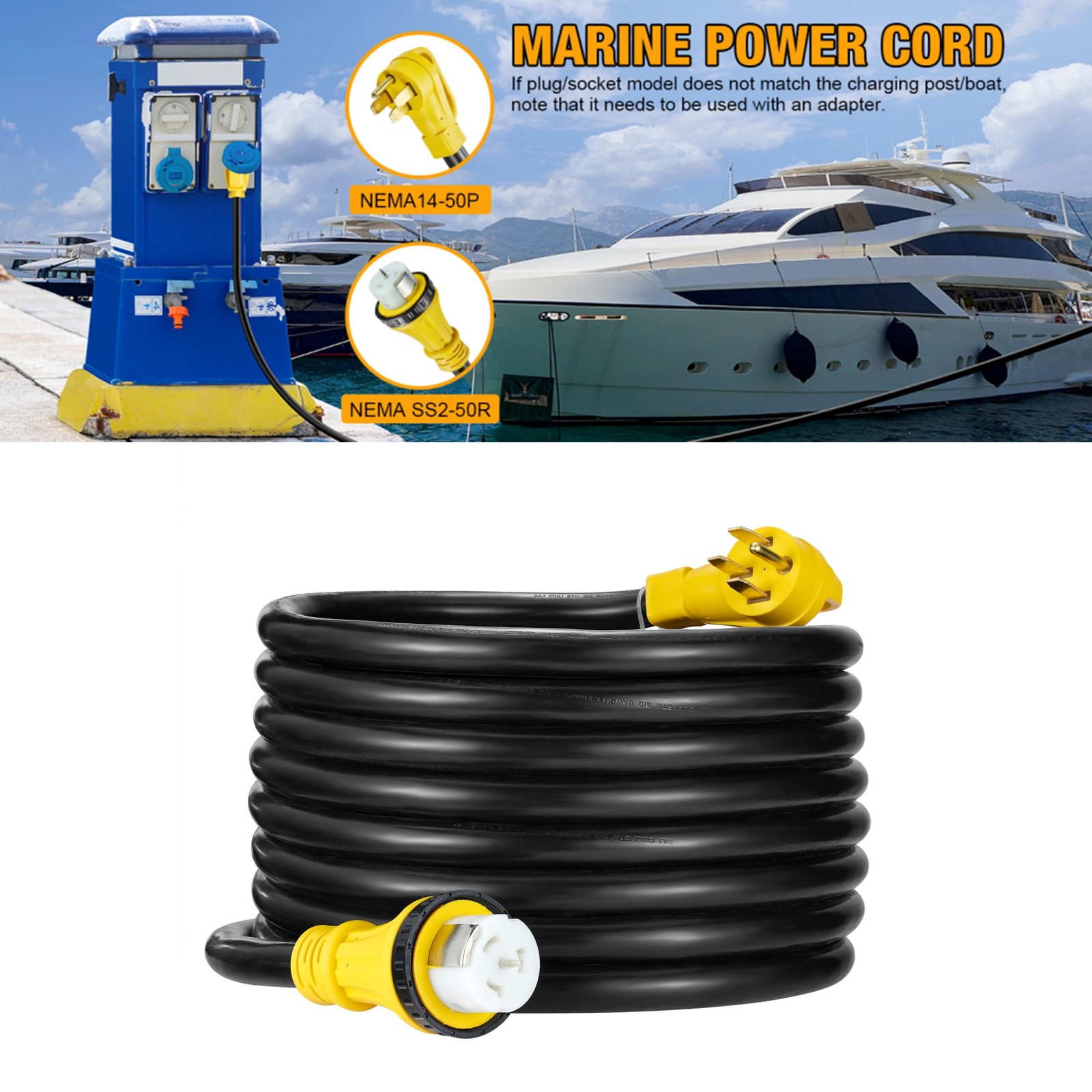15 FT 50 Amp RV Extension Cord with Generator Inlet Box ETL Listed