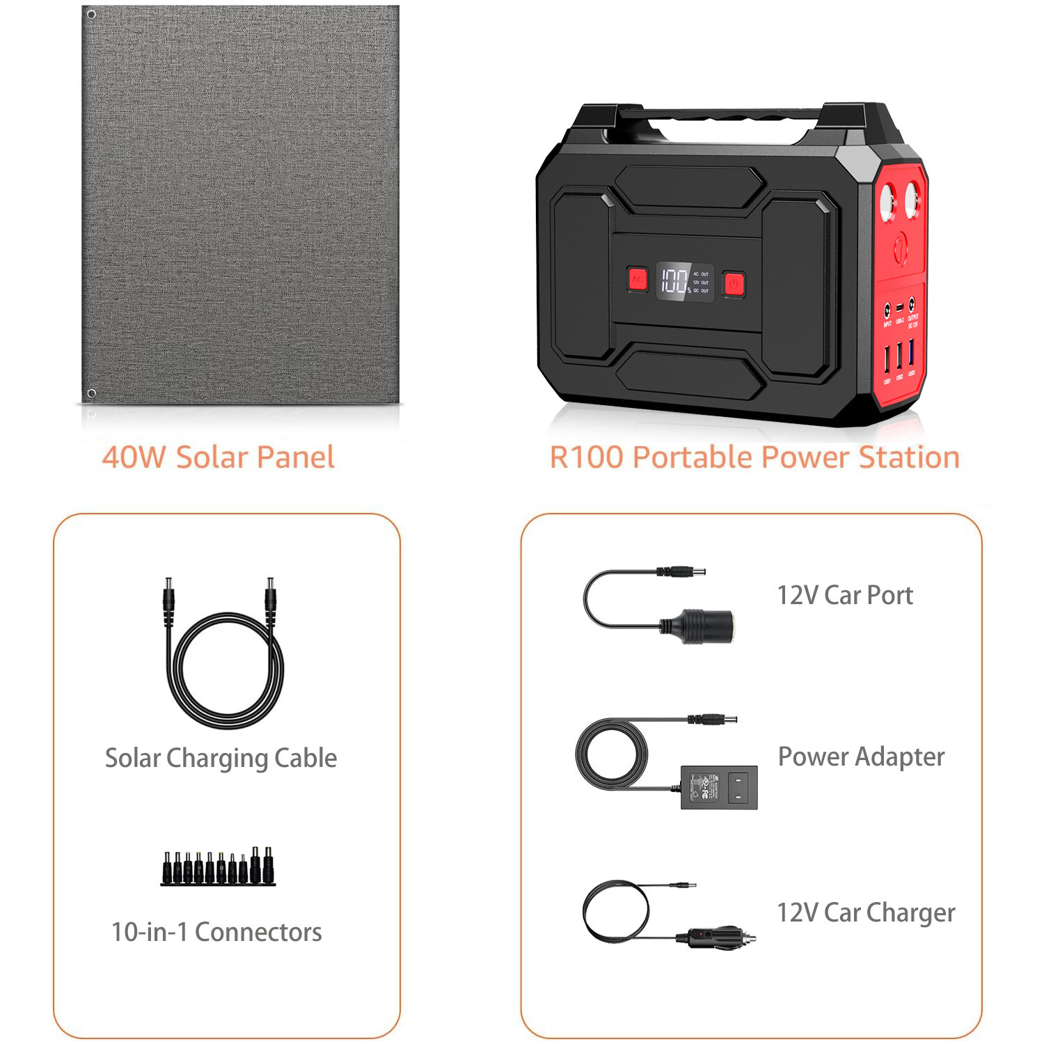 100W Portable Power Station Solar Generator & 40W Solar Panel for Camping Trip