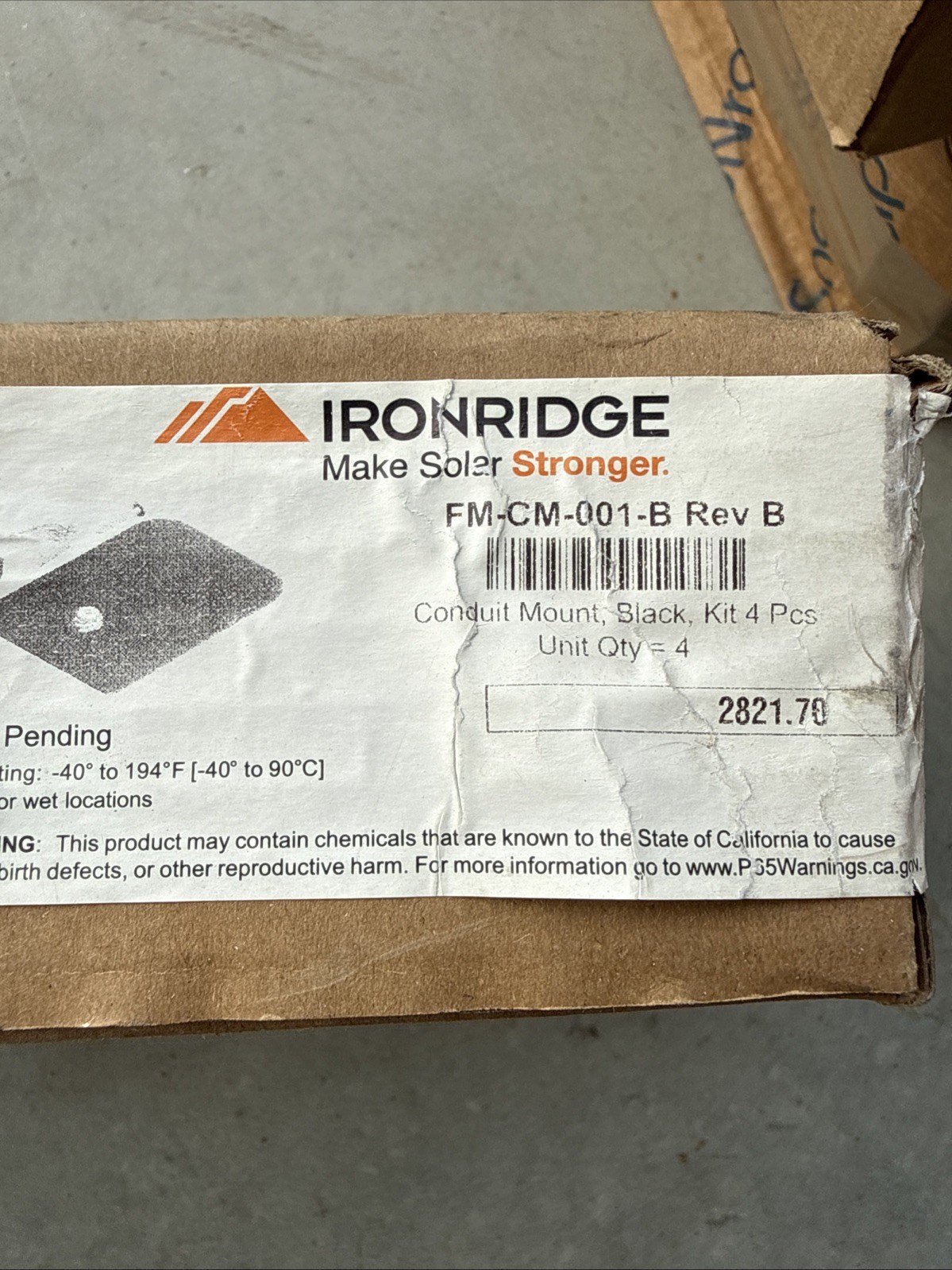 IRONRIDGE conduit mounting kit fm-cm-001-b for 3/4 to 1″ EMT conduit. box of 4