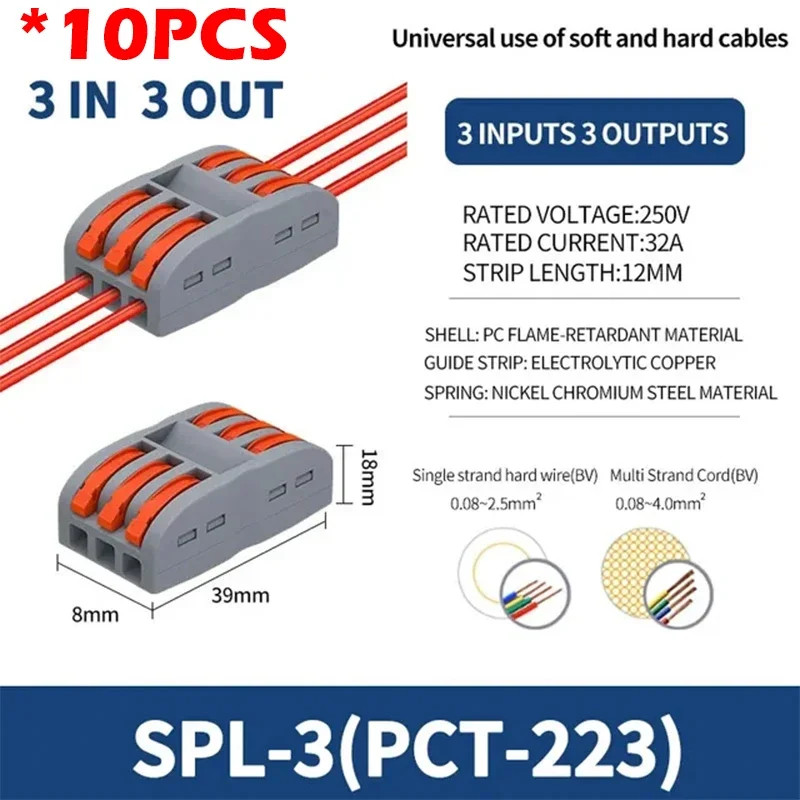 SPL2/3/4/5 Quick Wiring Terminal, PCT Parallel Wire Connector Junction Box, 1‑in