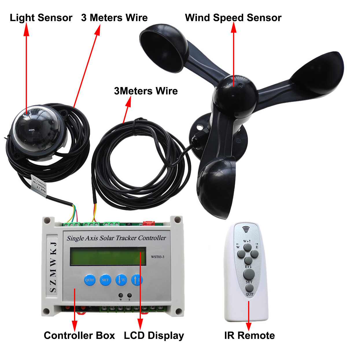 DC 12V/24V Electronic Single Axis Solar Sun Track Tracker Controller +Anemometer