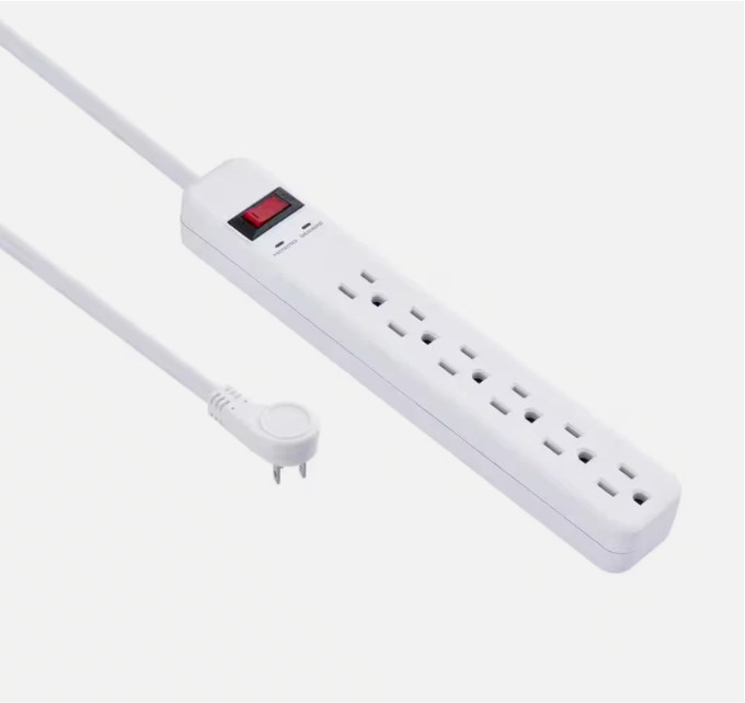 3 ft. 6-Outlet Power Strip Surge Protector White 4-Pack 735 Joule ETL Listed