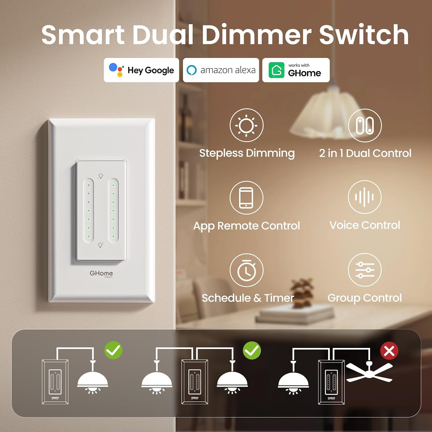 Smart Dual Dimmer Switch Single Pole Smart Dimmer Kit Home Dimmer Switch Panel