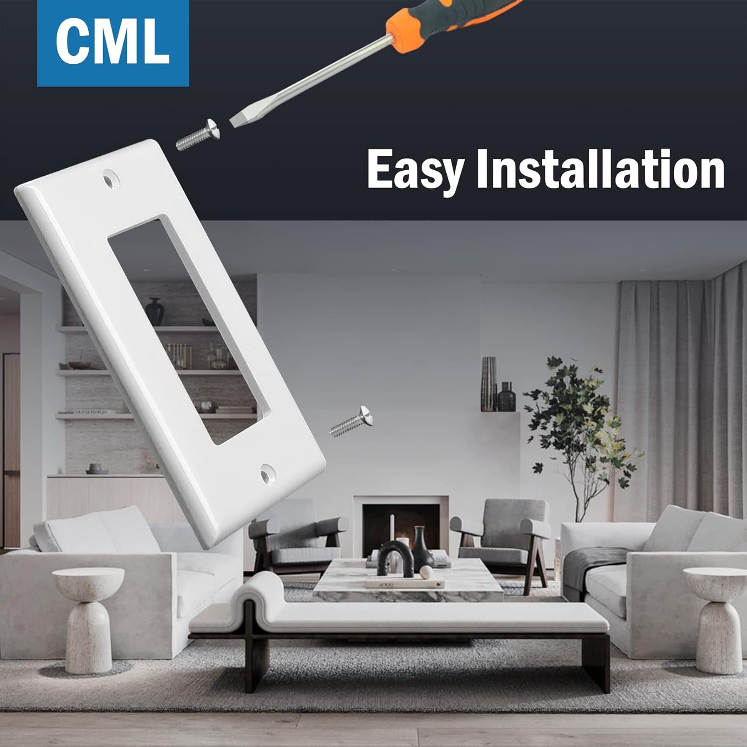 CML Decorator Wall Plates, 50 Pack Electrical Outlet Receptacle Covers, 1-Gang S