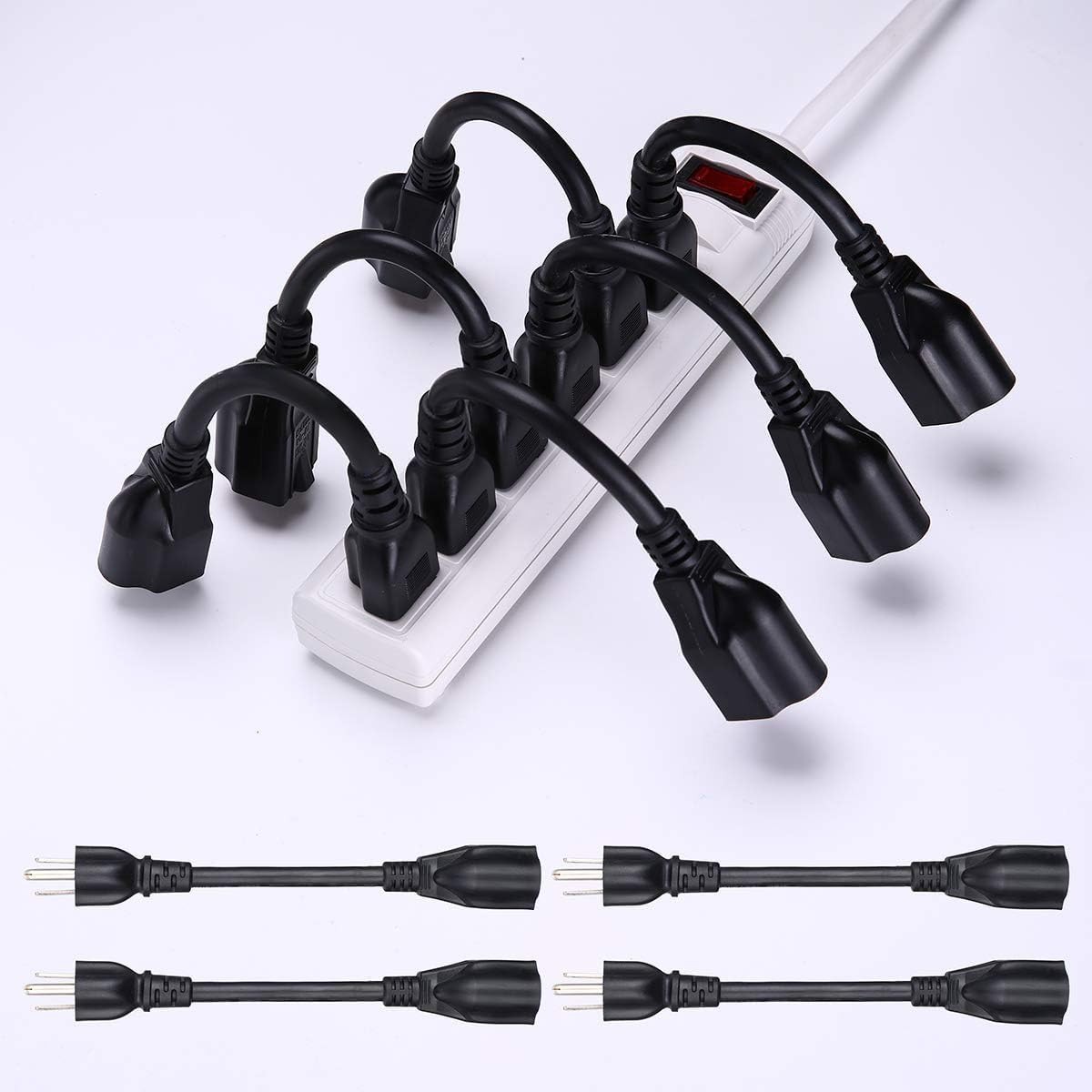 Miady Short Power Extension Cord Outlet Saver, 16AWG/13A, 3 Prong 10 Pack, Black
