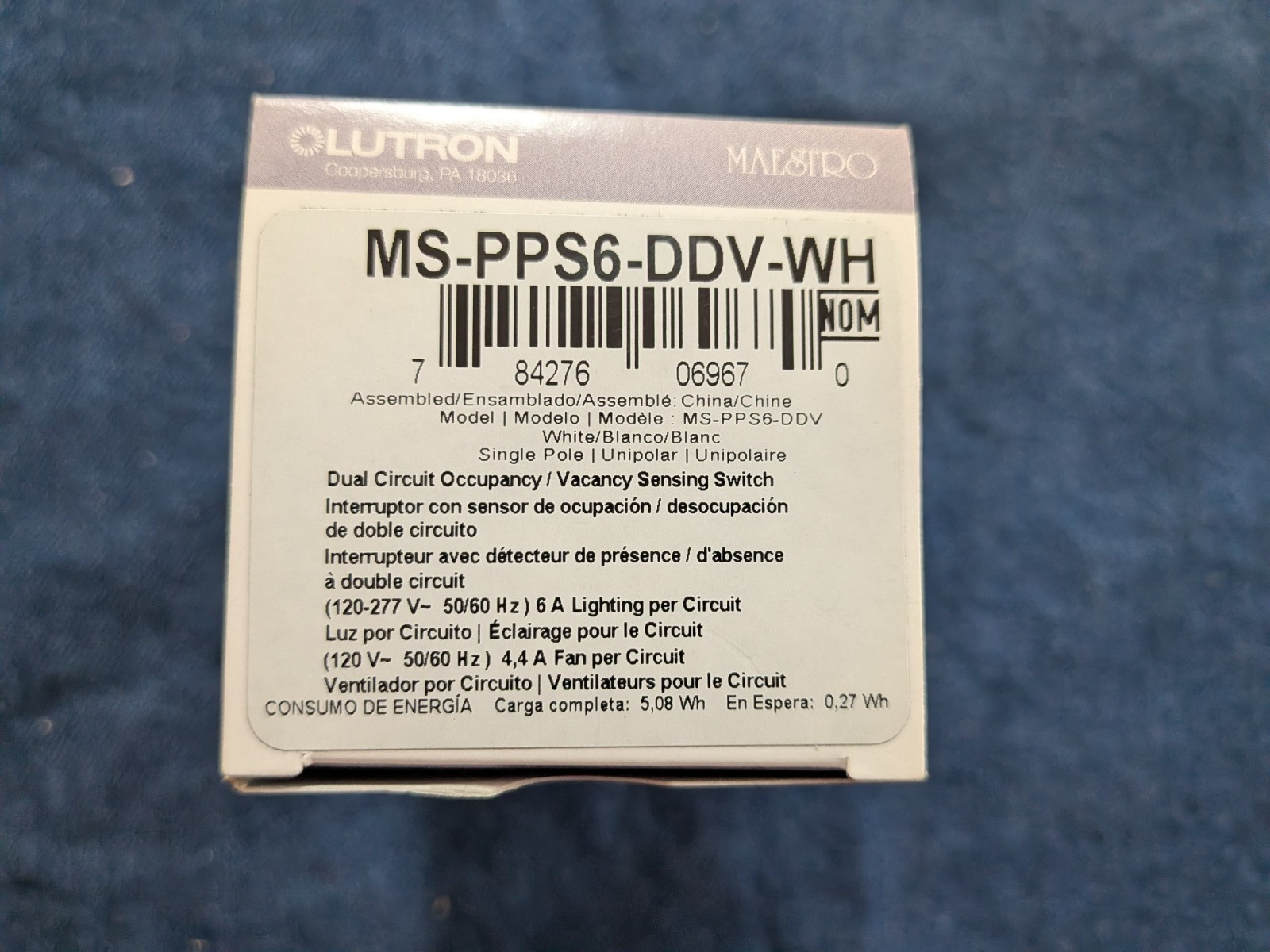 Lutron MS-PPS6-DDV-WH Maestro Dual-circuit Switch w/ Partial-on Occupancy Sensor