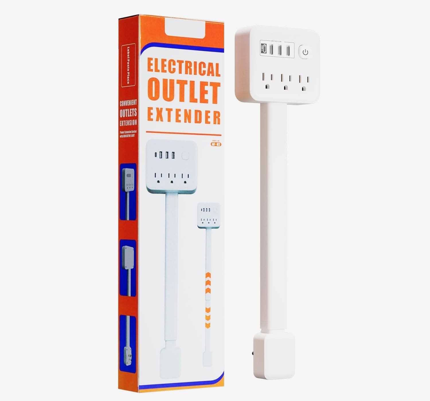 Electrical Outlet Extender 7 Outlets 4 USB Ports Adjustable 17-26 Inch White