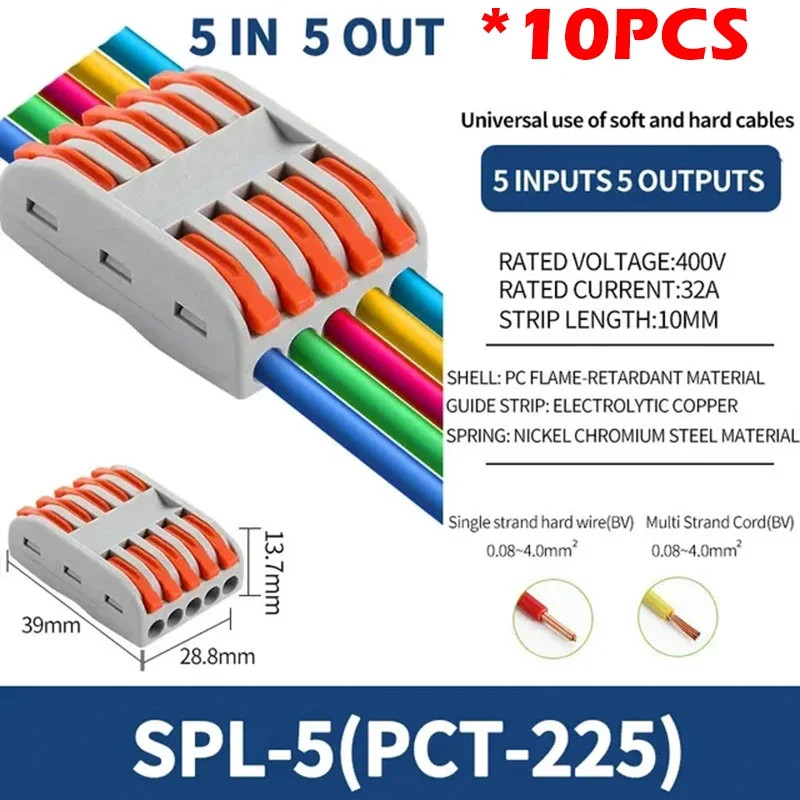 SPL2/3/4/5 Quick Wiring Terminal, PCT Parallel Wire Connector Junction Box, 1‑in