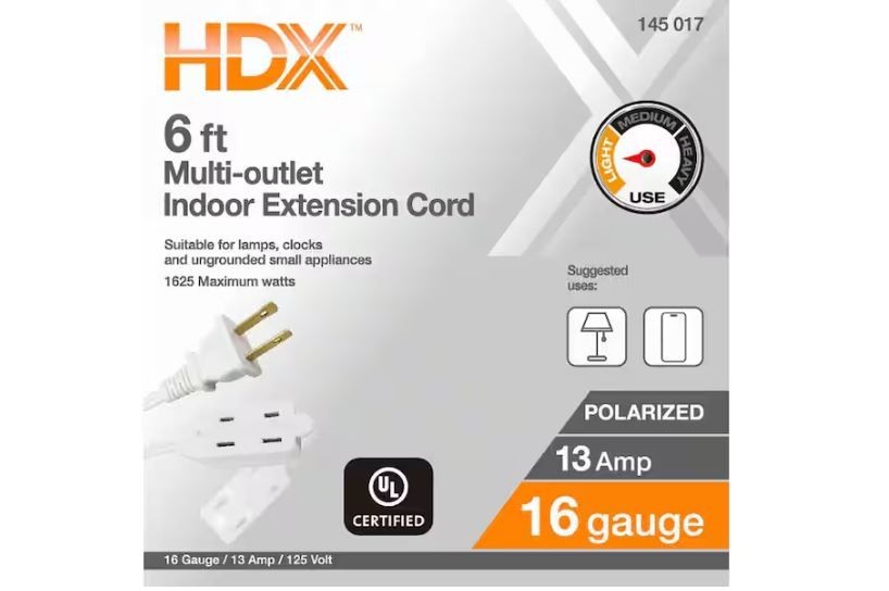 3 PACK 6 ft. 16/2 Light Duty Indoor Multi-Outlet Extension Cord White