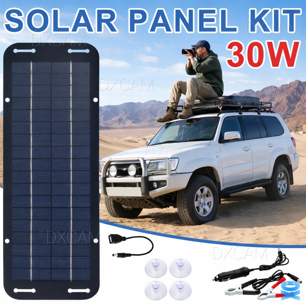 30W Solar Panel 12V Trickle Charger Battery Charger Kit Maintainer Boat Car RV