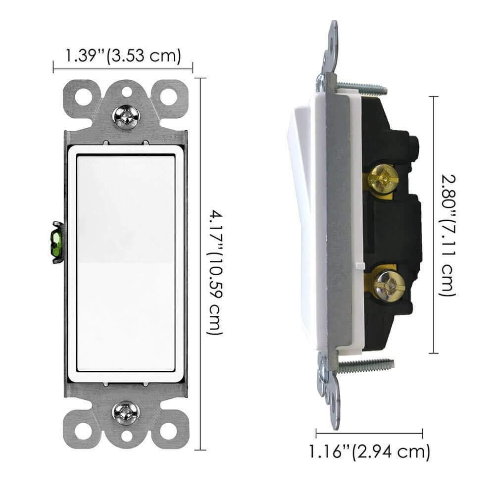 3 Way Switch White, 4 Pack Three Way/Single Pole Light Switch Rocker Switches 1