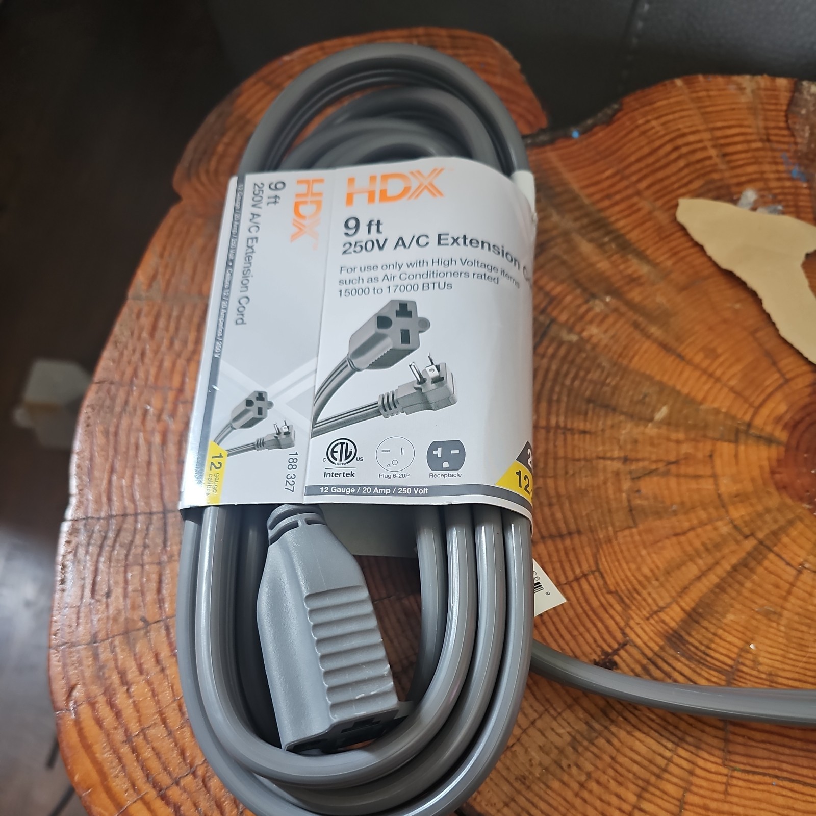 9 ft. 12/3 20 Amp 250-Volt Air Conditioner Extension Cord, Grey