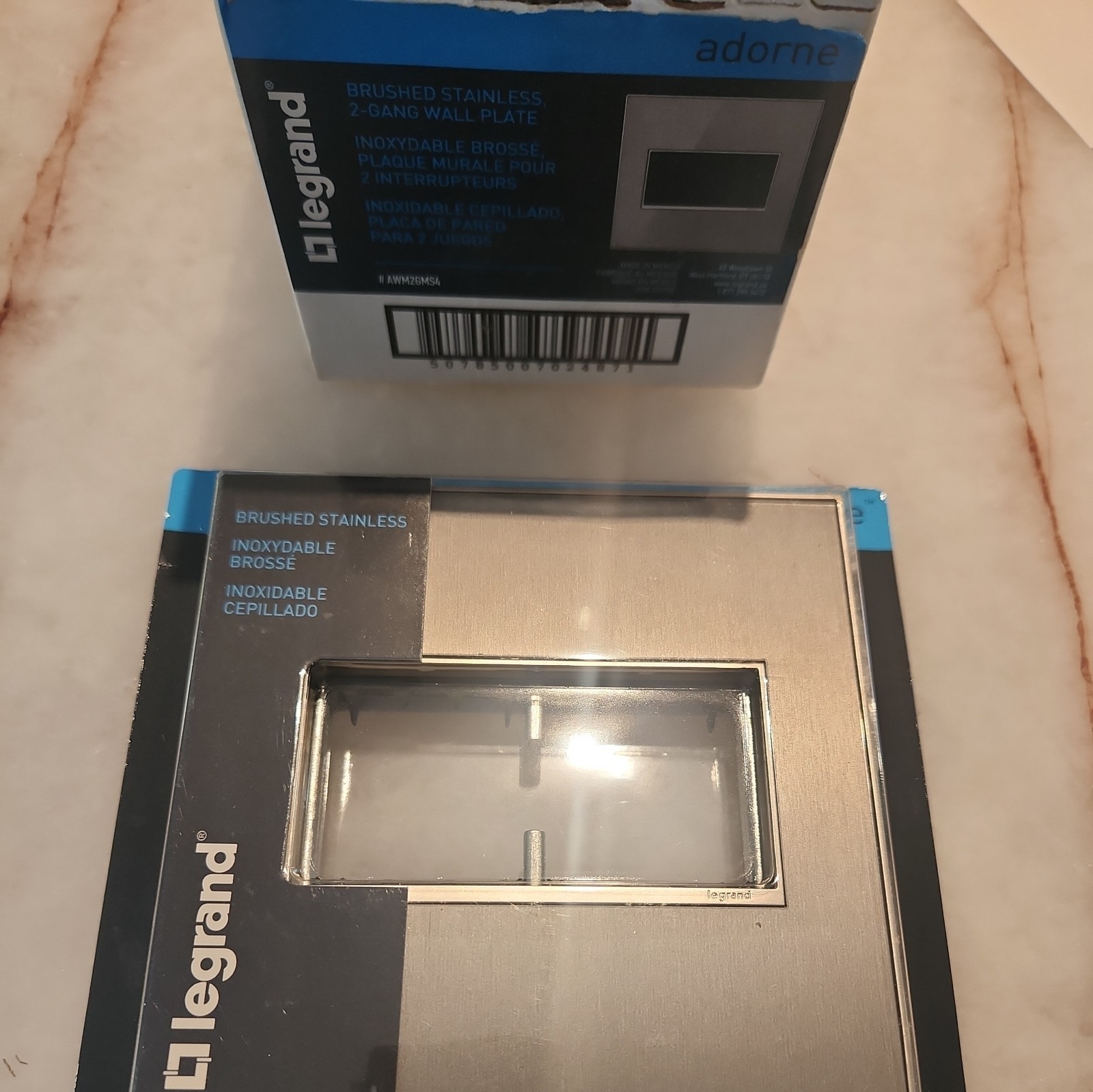 Legrand adorne® Brushed Stainless 2-Gang Screwless Wall Plate – # AWM2GMS4