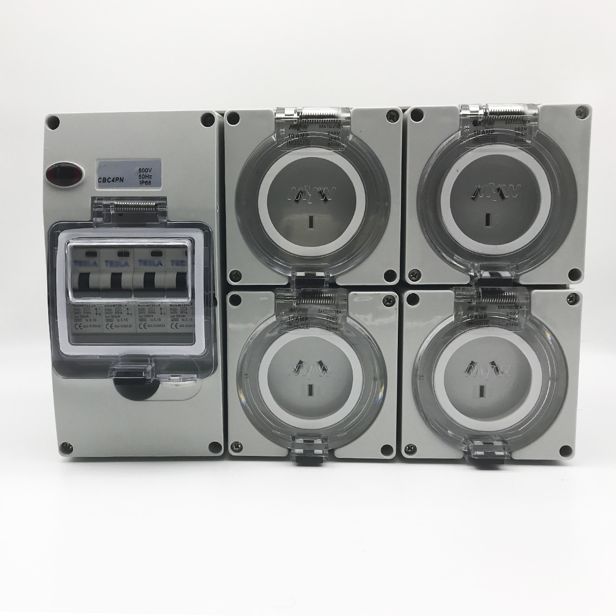10A AMP RCD Protected 4x 3 Pin Sockets Outlet Weather Proof IP66 Switchboard