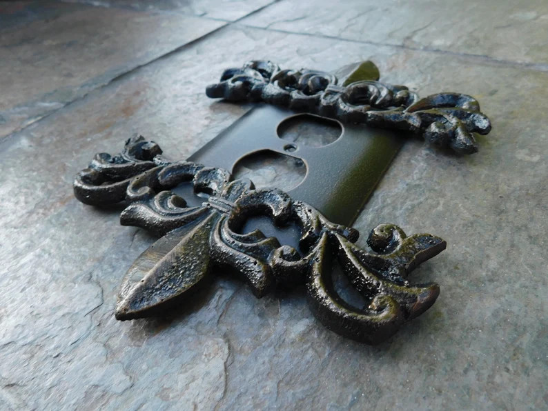 Fleur de Lis Metal Outlet Wall Plate Cover Old World Medieval Traditional French