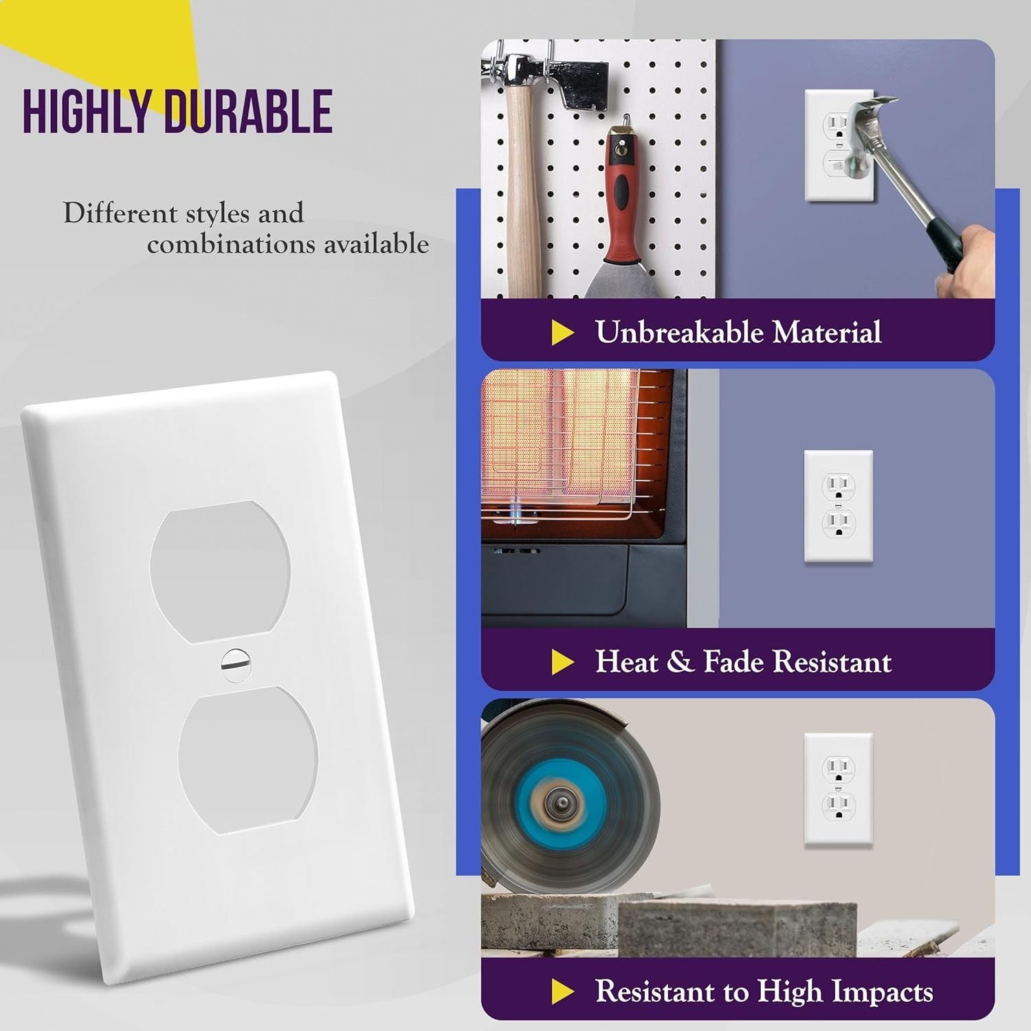 8821-W Duplex Receptacle Outlet Wall Plate, Standard Size 1-Gang, Polycarbona…