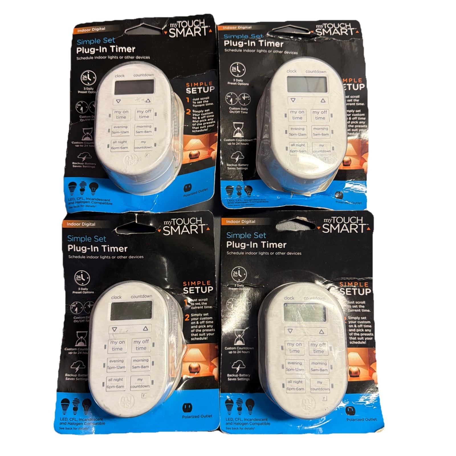 Lot of 4 My Touch Smart Simple Set Plug-In Timer Indoor Digital 26892