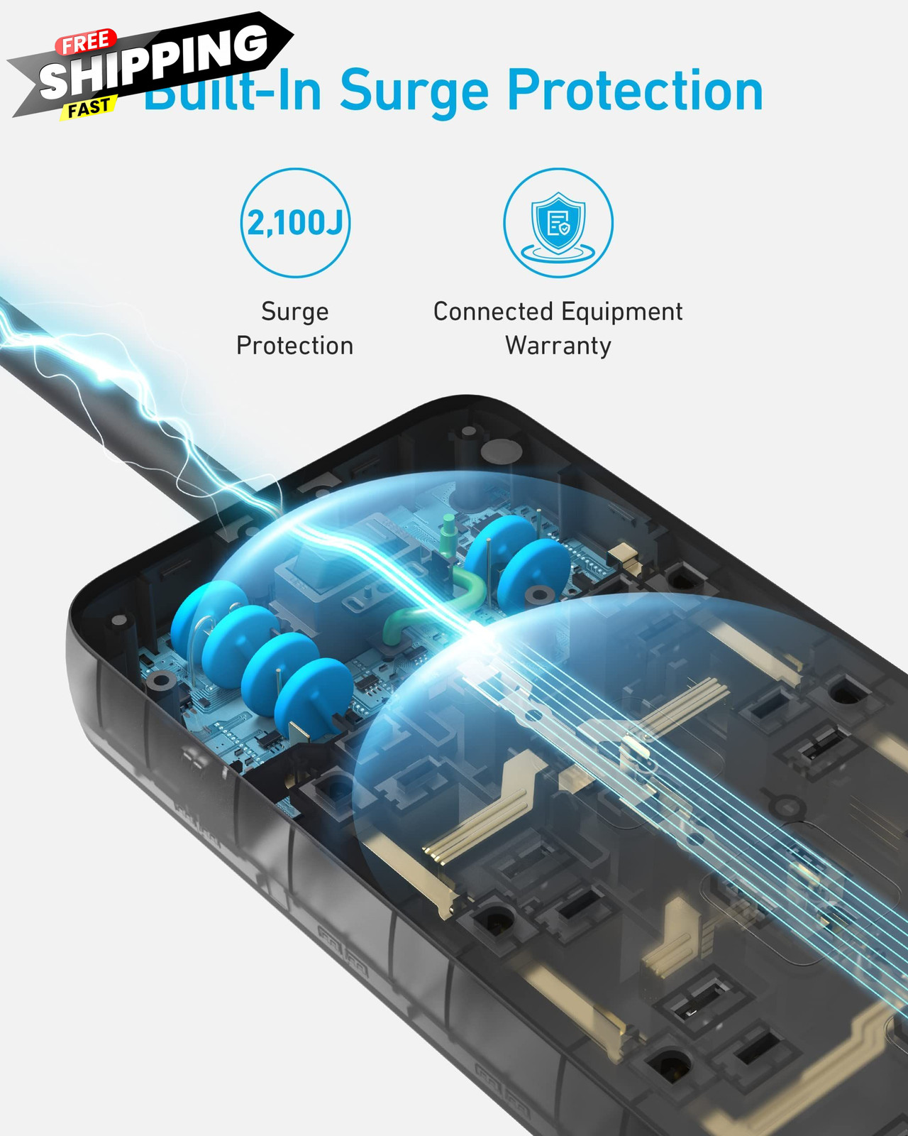 Anker Power Strip with 2100J Surge Protector, Outlet Extender, 5 FT, Black