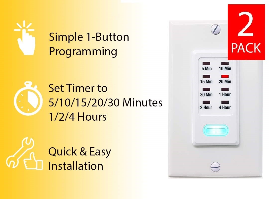 2 Wall Light Timer Switches 5-10-15-20-30 Minute, 1-2-4 Hour Automatic Countdown