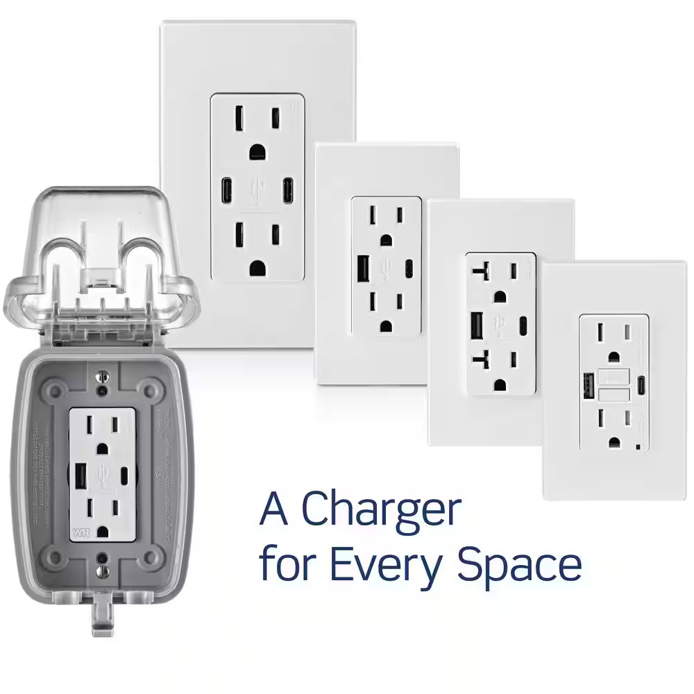 Leviton USB Wall Outlet Charger 60W USB C USB A Power Delivery Duplex Receptacle