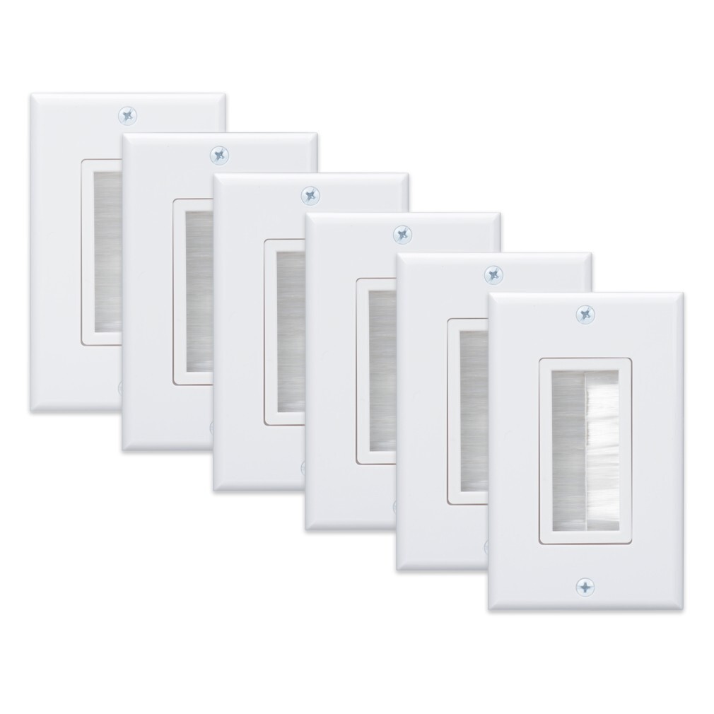 1 Gang Brush Wall Plate Decora Style Bristle Insert 6-Pack for HDTV Home Theater