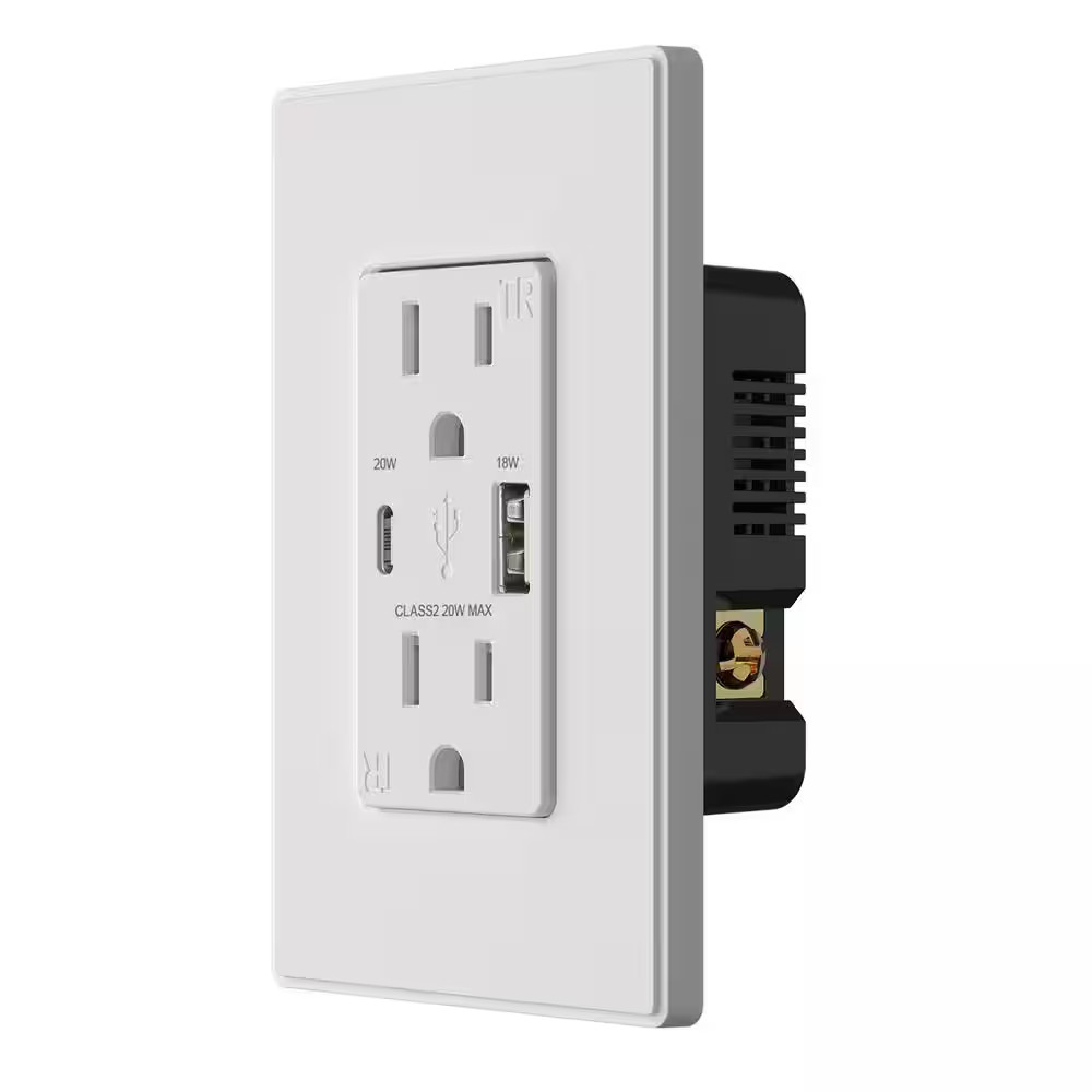 20W USB Wall Outlet with Type a and Type C USB Ports for Power Delivery and Quic