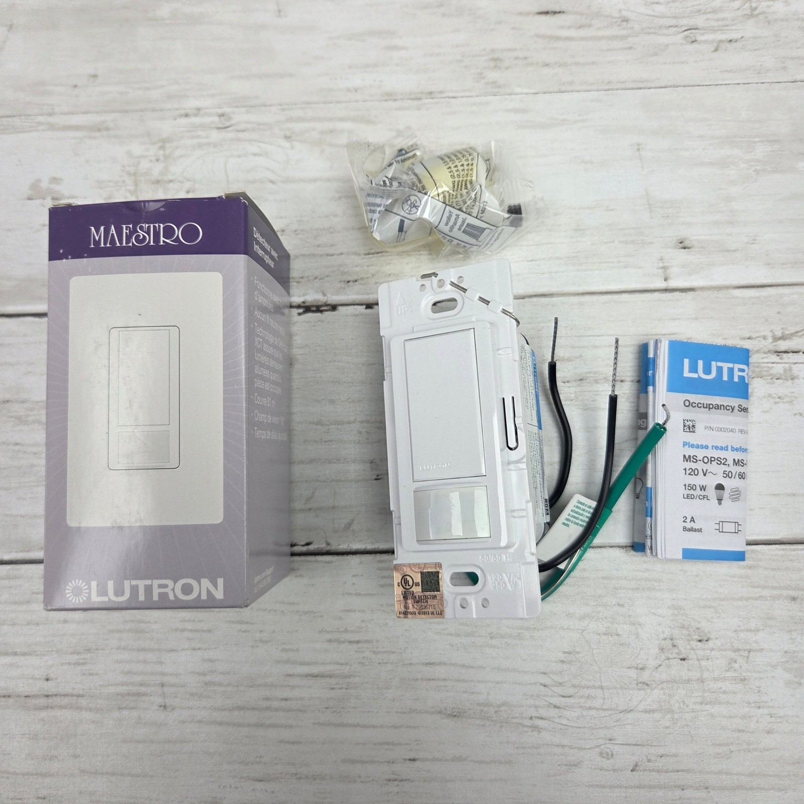 Lutron Maestro MS-OPS2-WH Occupancy Sensor Motion Switch White 2A 120V LED CFL