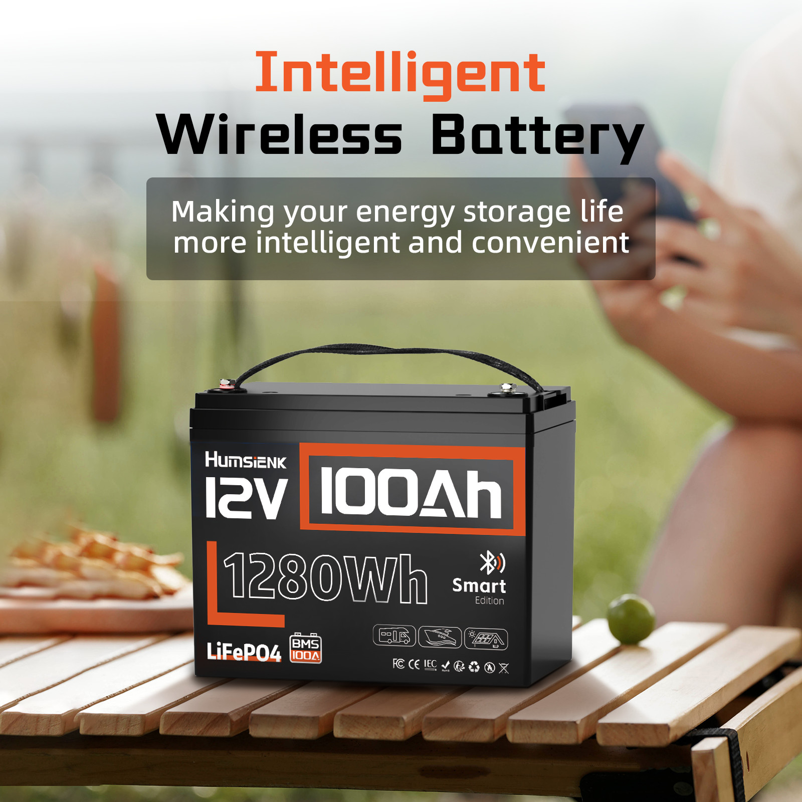 12V 100Ah LiFePO4 Lithium Battery Bluetooth 100A BMS Group 24 Trolling Motor RV