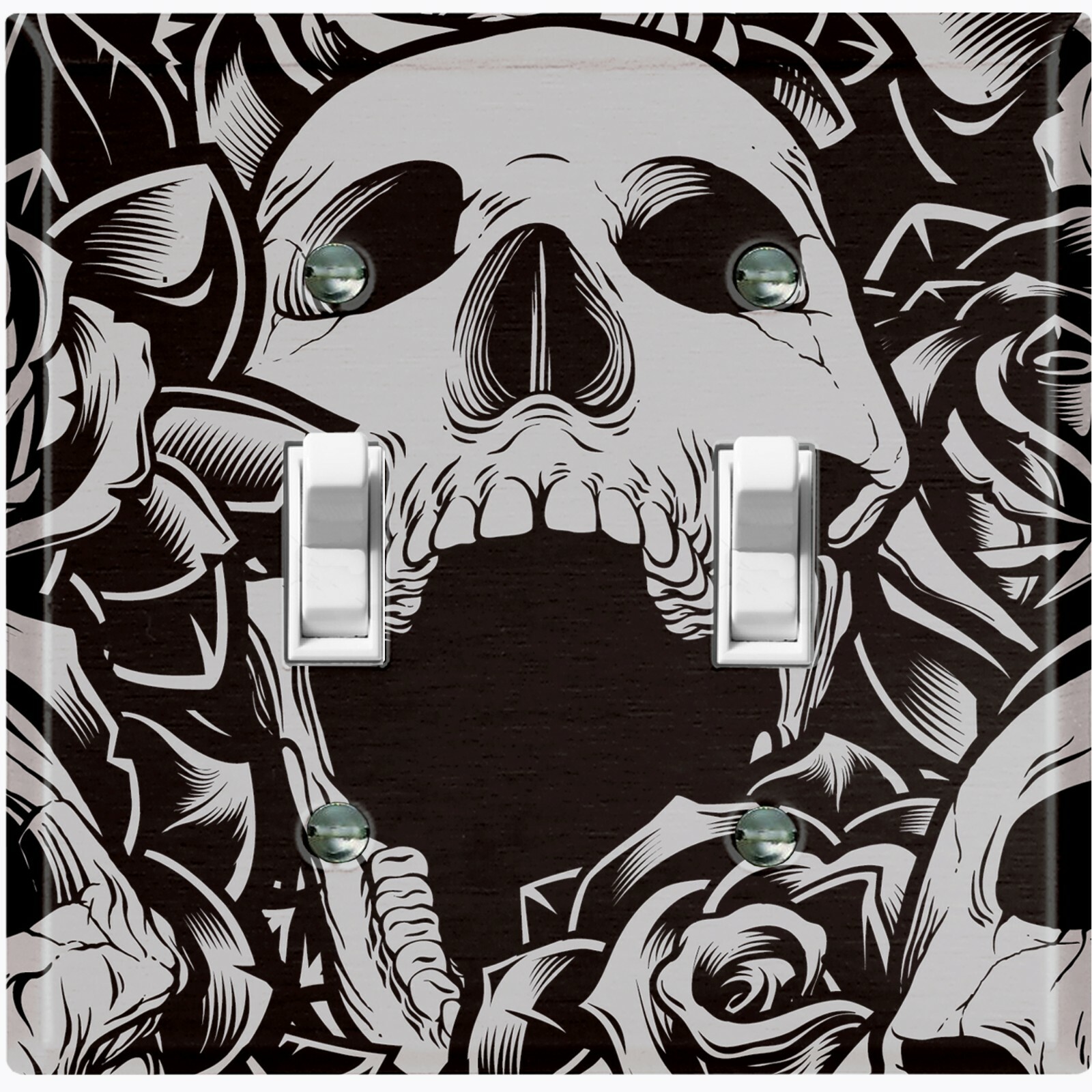 Metal Light Switch Cover Wall Plate For Room Skull Rose Flower Gray SKL002