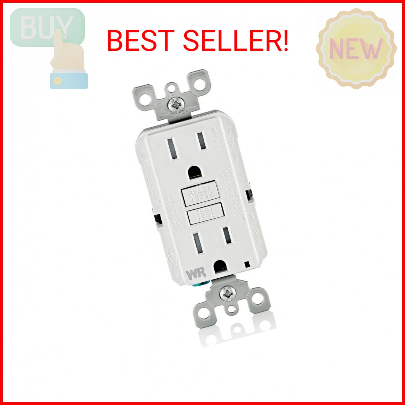 Leviton GFCI Weather-Resistant Outlet, 15 Amp, Self Test, Tamper-Resistant with