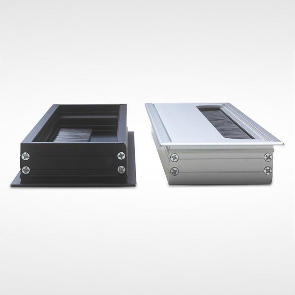 Sleek Black and Silver Square Grommet for Desk Wire Management Solutions
