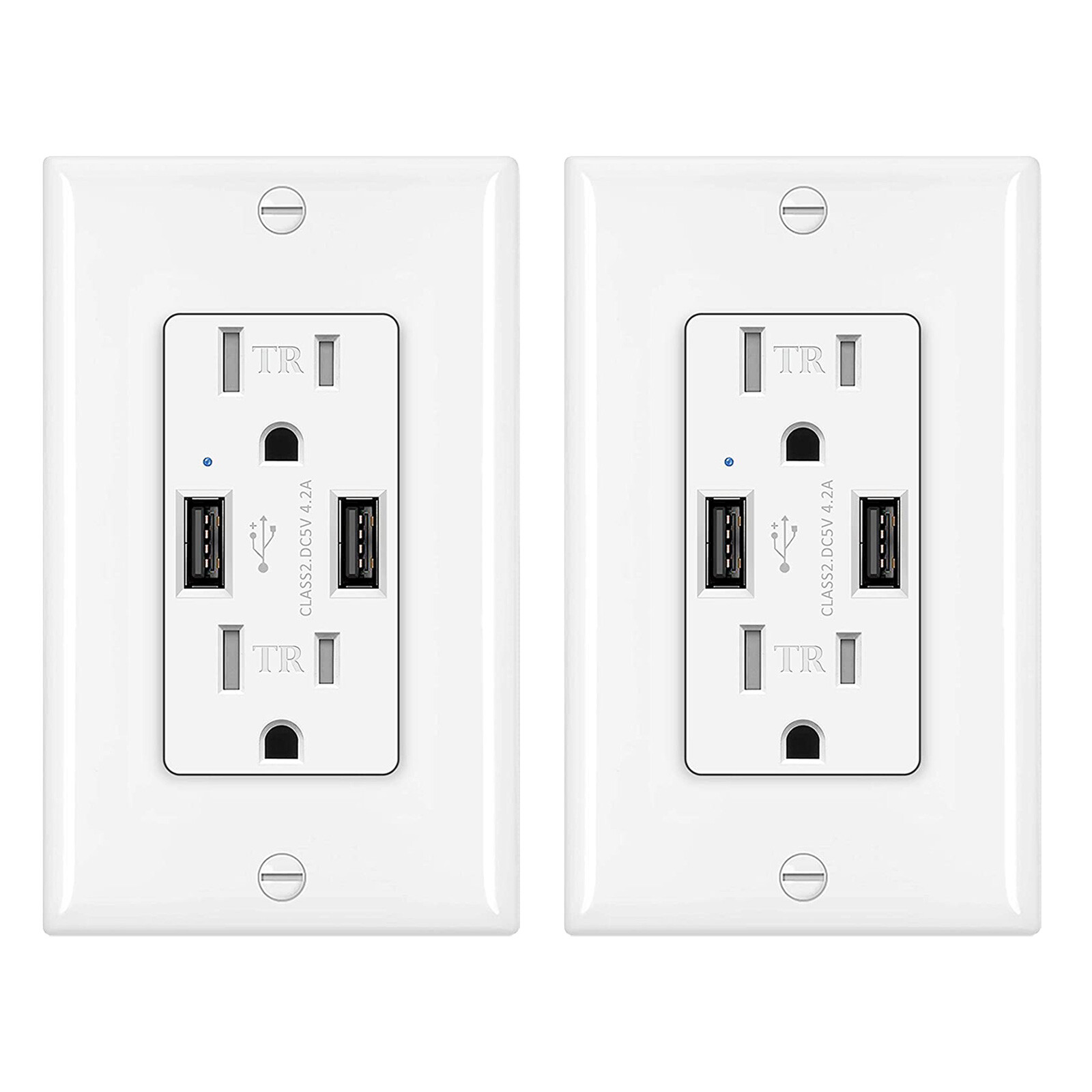 4.2A Wall Outlet Receptacle with Dual USB Charging Ports Tamper Resistant 2 Pack