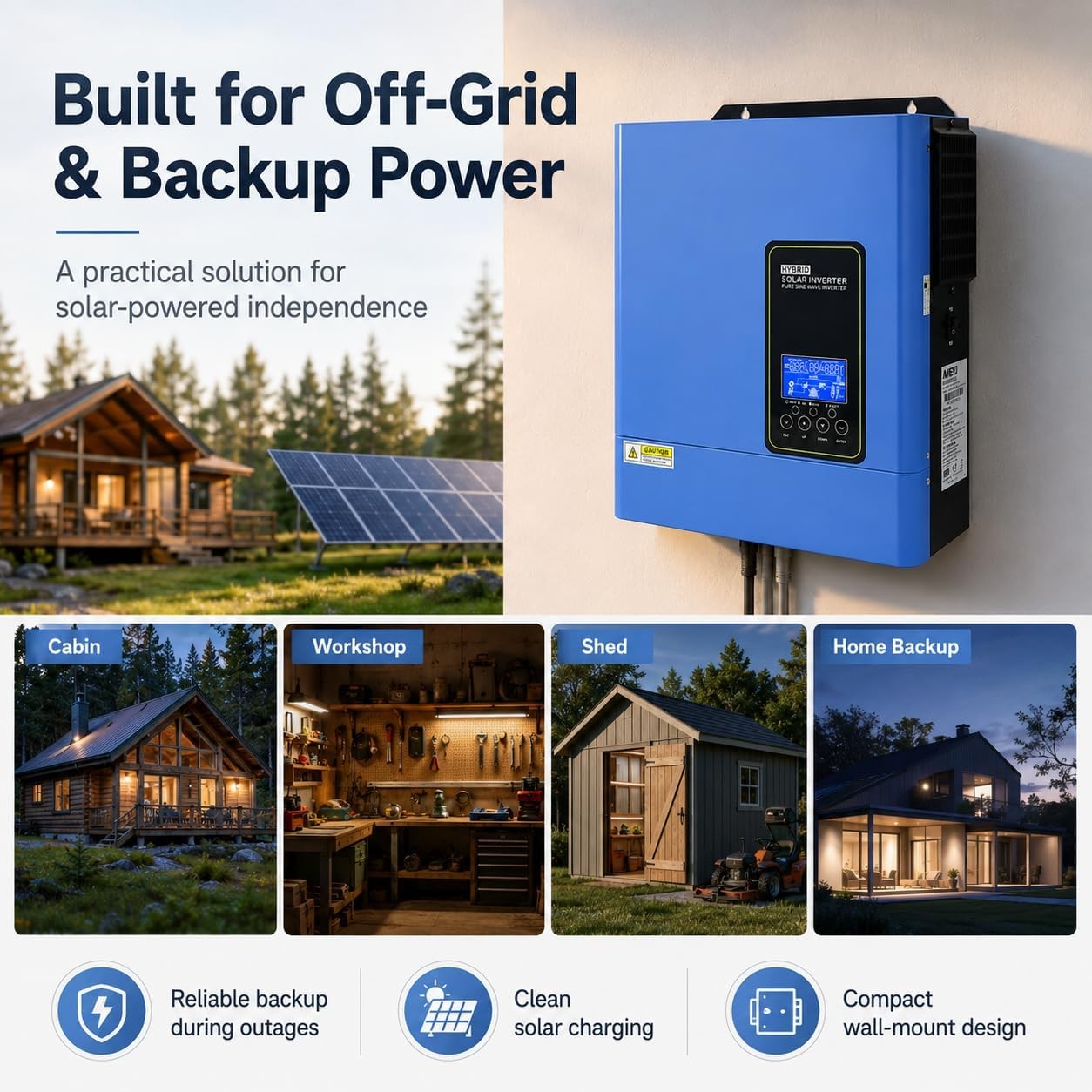 US 4200W 24V Solar Hybrid Inverter 110V 120V Pure Sine Wave 120A MPPT Controller