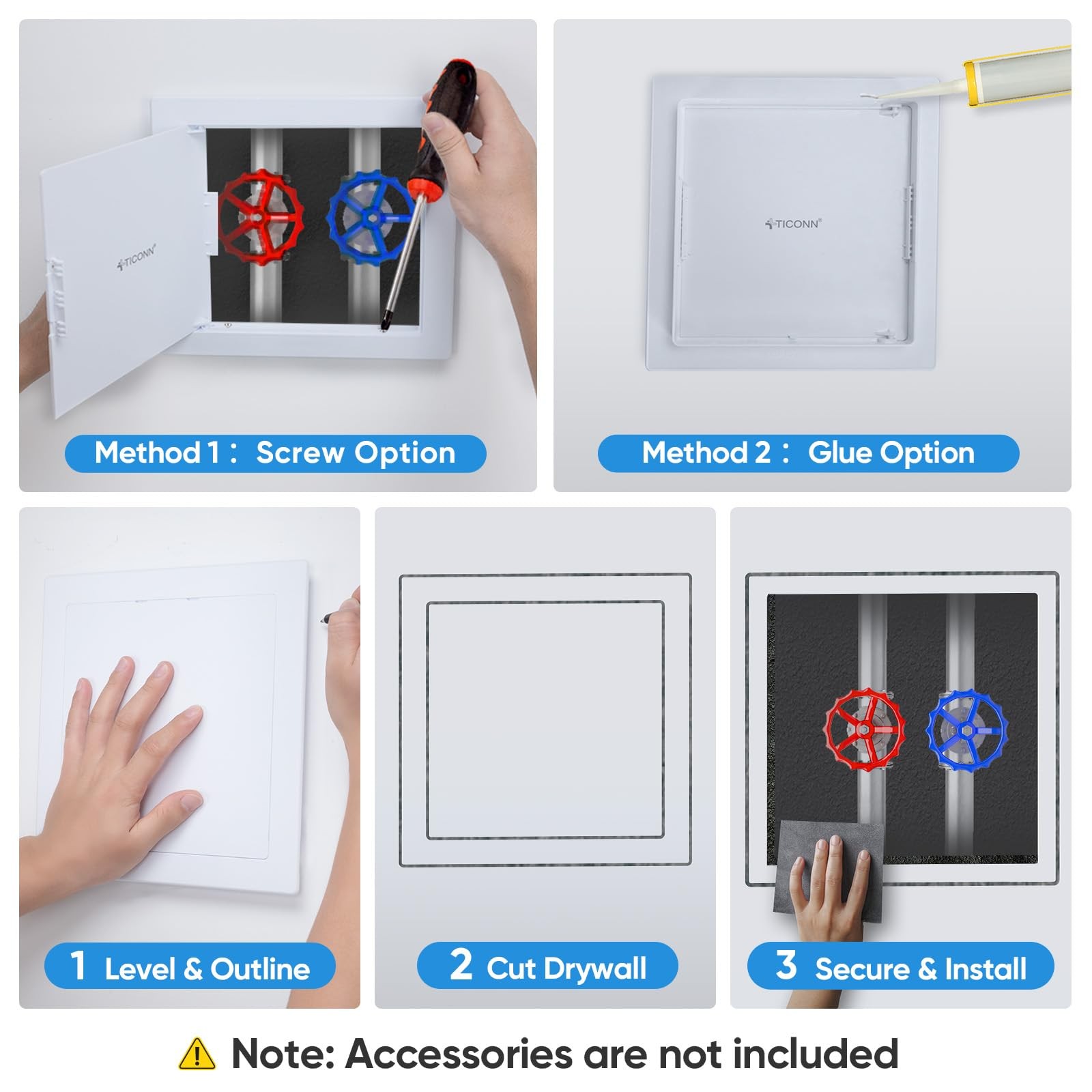 Access Panel for Drywall, 12 x 12 Inch ABS Plastic Wall Hole Cover Access Doo…