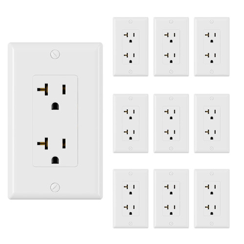 Glossy White Decorator Electrical Wall Outlet Receptacle 20A