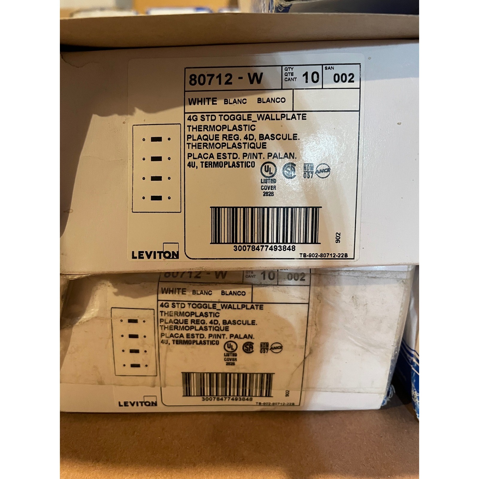 Leviton 80712-W 4-Gang Toggle Wallplate White Thermoplastic 10 Pack Bulk Lot