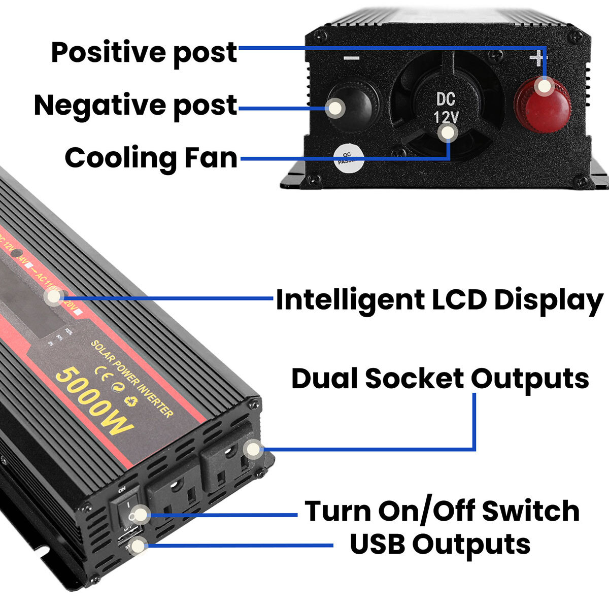 12V to 110V Solar Panel System Charge Controller 5000W Solar Inverter Kit Power