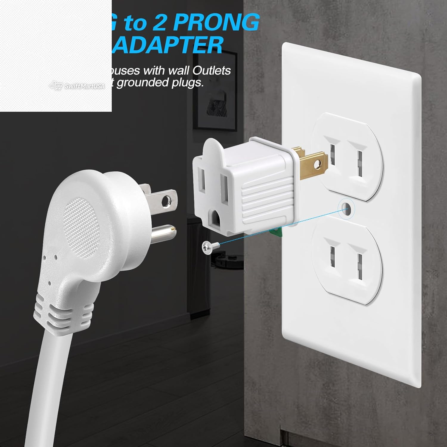 Grounded Adapter 3-Prong to 2-Prong Outlet Converter 3 Pin to 2 Pin Plug(2 Pack)