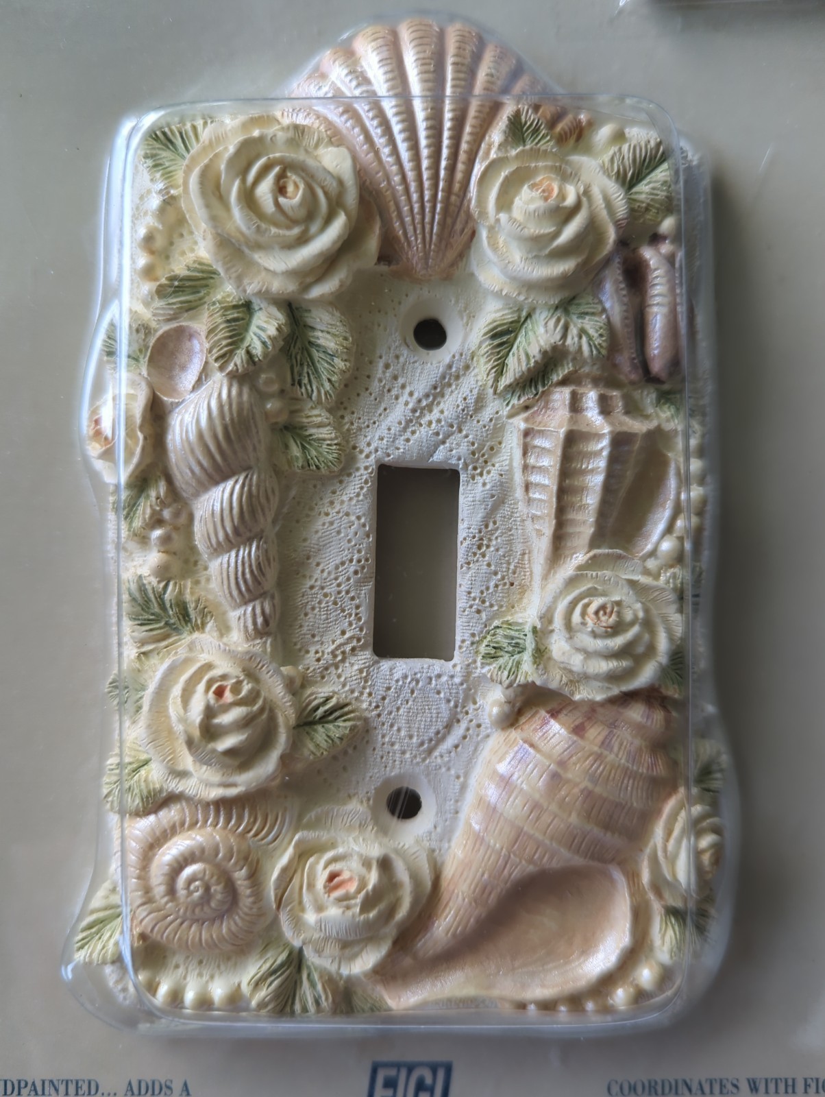 Ocean Shell & Rose Pearl Handpainted Resin Single Toggle Switch Plate Cover New