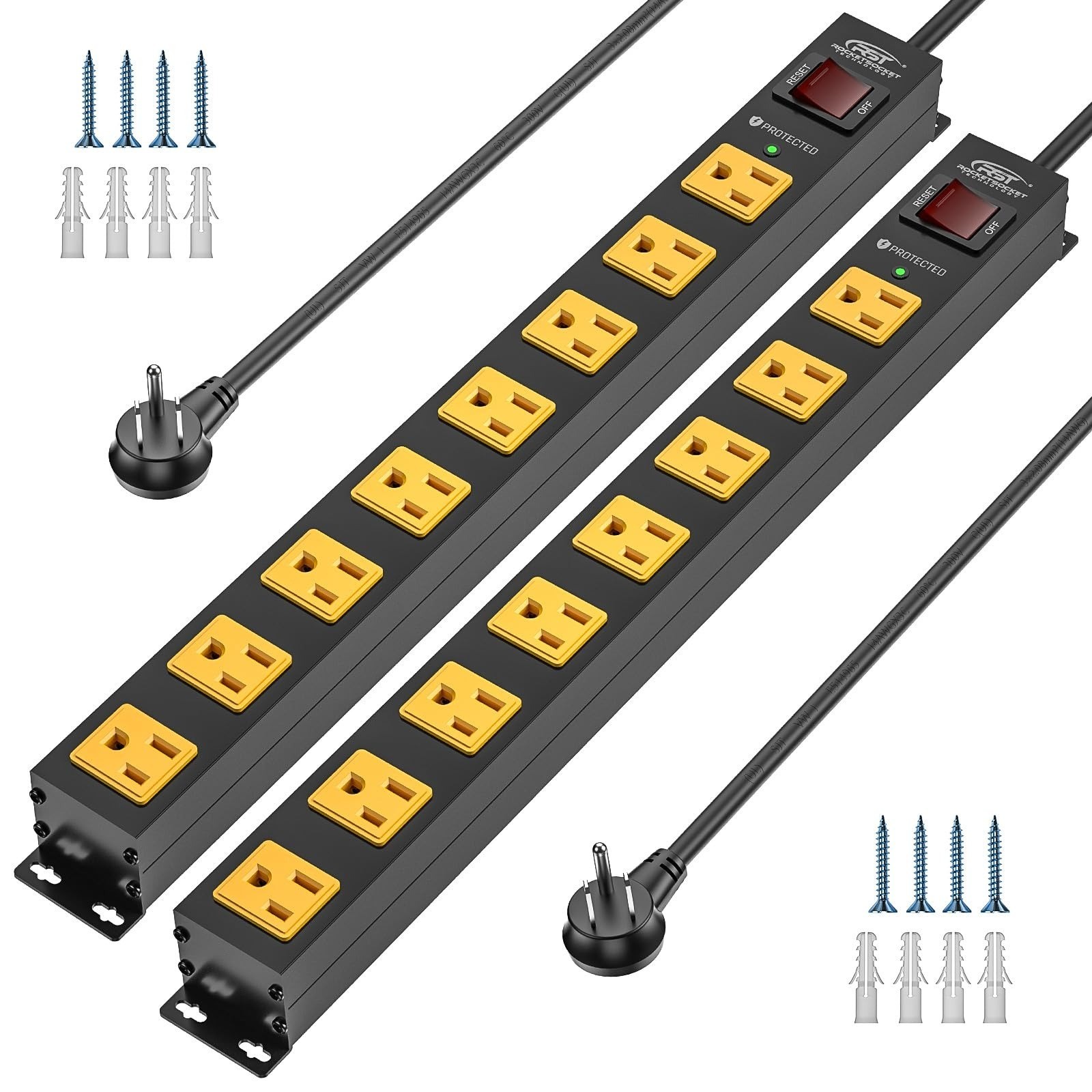CRST 8 Outlet Heavy Duty Power Strip with 2100J Surge Protector 6FT Cord