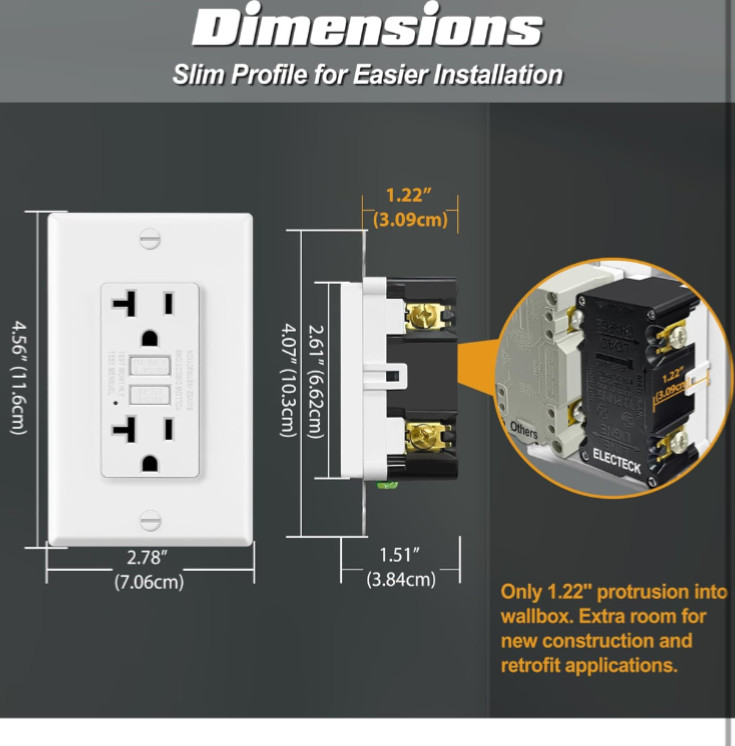 ELECTECK 30 Pack GFCI Outlets 20 Amp Non-Tamper Resistant Decor GFI Receptacles