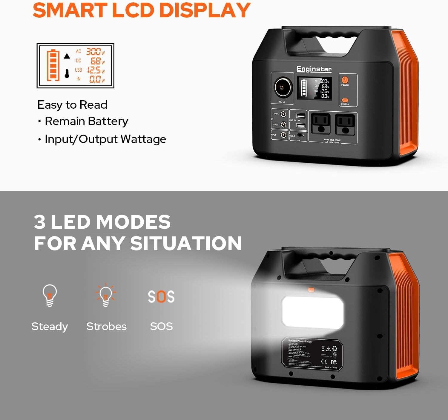 300W 296Wh Battery Bank with 110V Pure Sine Wave AC Outlet for Outdoors Camping