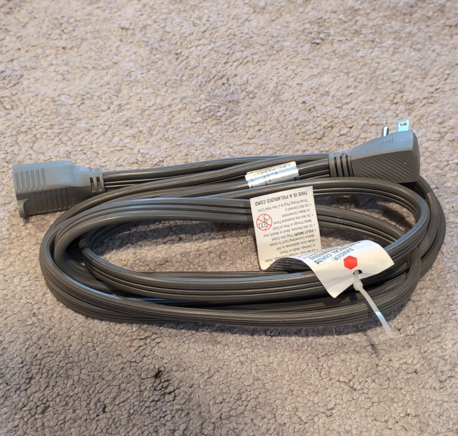 Bright-Way 44AC Gray Flat Plug Extension Cord, 1 Outlet, 15A 125V Type A Indoor