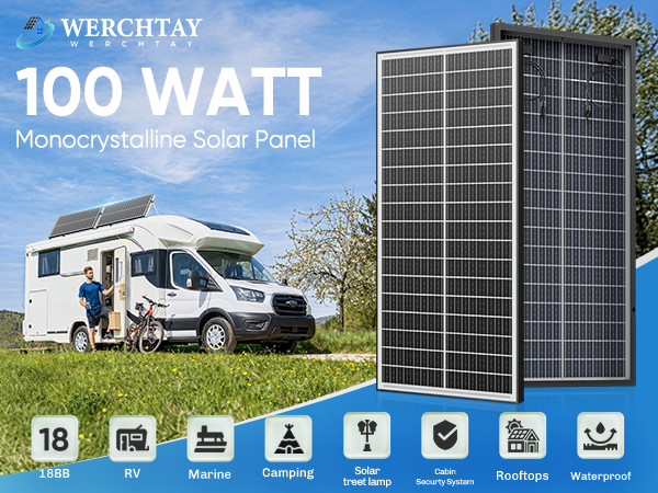 Werchtay 100Watt Bifacial 2Pack Solar Panel 12V Mono Home PV Power Off-Grid Boat