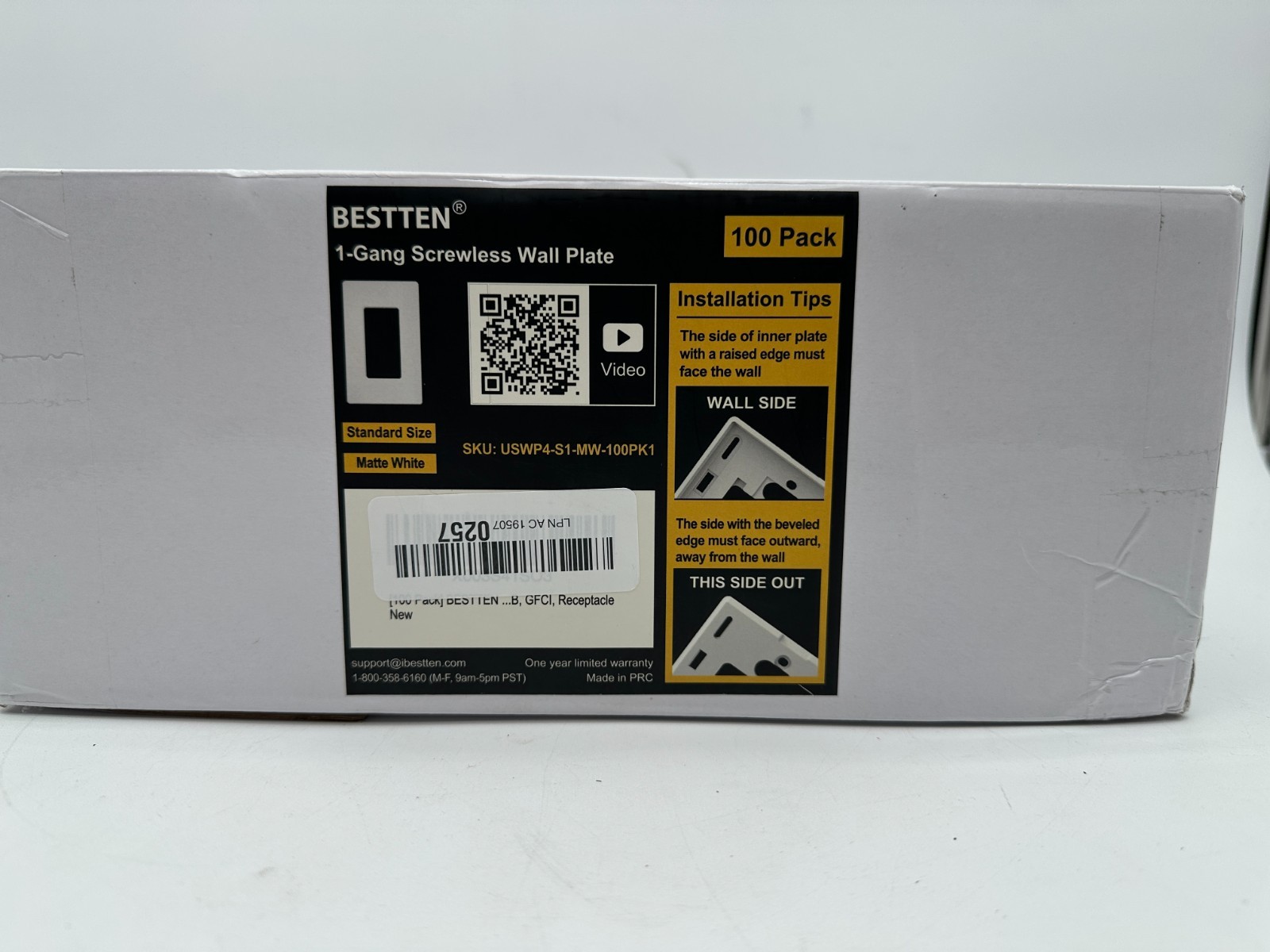 BESTTEN 10 Pack Screwless Decorator Wall Plate Outlet Cover Matte White