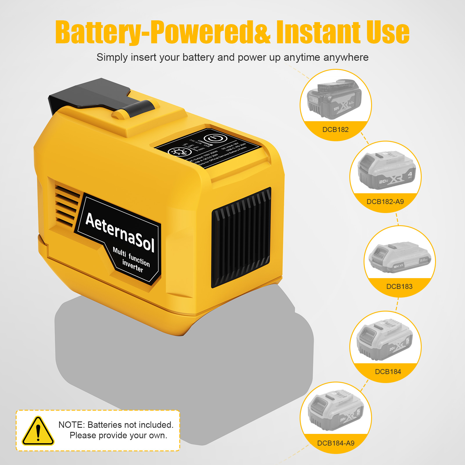 2 Pack 20V Battery For 250W Power Inverter 110V AC 3 USB Outlet Portable outdoor